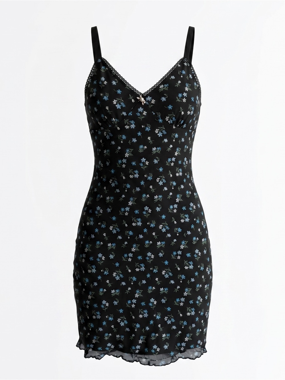 ☀️ Boutique Europa • Dainty Floral Design Black Midi Night Dress • Women’s 8